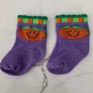Newborn Infant Baby Purple Orange Halloween Pumpkin Thanksgiving Fall Socks